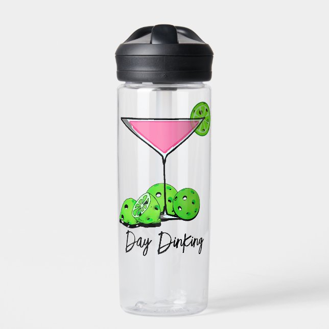 Day Dinking Cosmo Pink Cocktail, Pickleball Limes Water Bottle (Front)