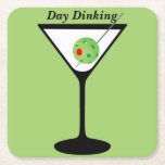 Day Dinking - Pickleball Martini Olive Pickleball Square Paper Coaster