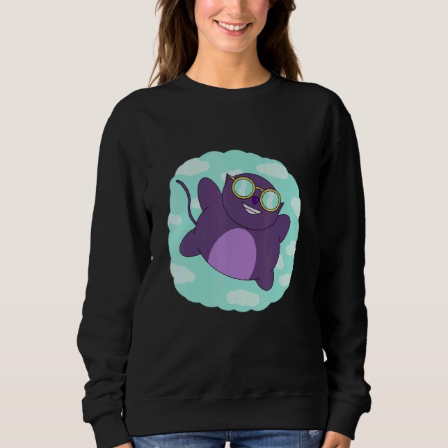 Day Dream Flying Kitty Cat Purple Graphic Design Sweatshirt (Front)