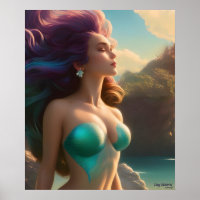 Day Dreamin' AI Fantasy Digital Art Print Mermaid