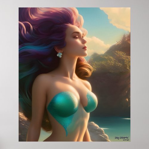 Day Dreamin AI Fantasy Digital Art Print Mermaid