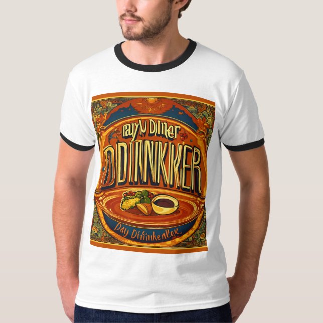 Day Drinker Retro 70s Sticker T-Shirt (Front)