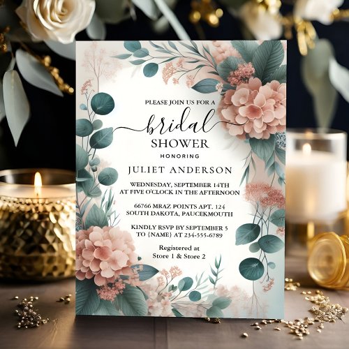 Day Eucalyptus Lace Tulle Dusty Blue Bridal Shower Invitation