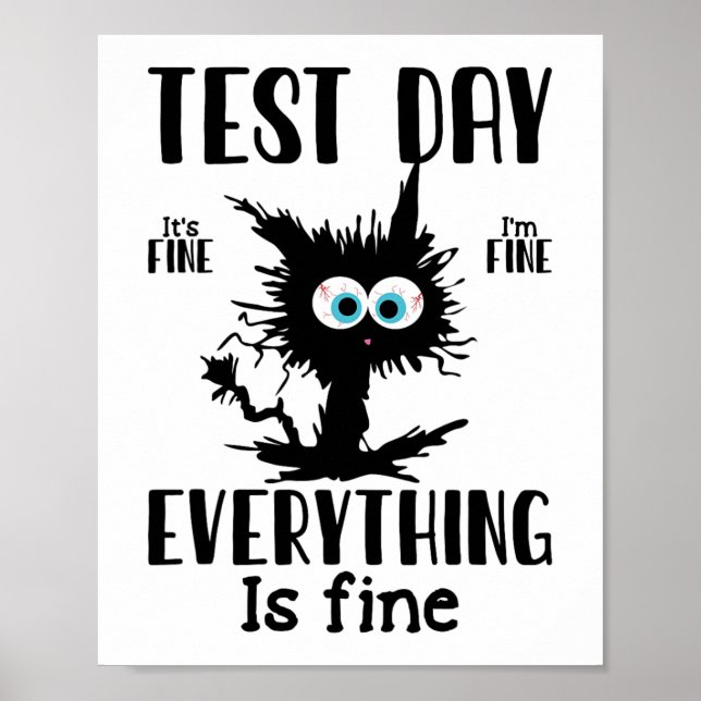 Day Funny Stressed Cat Black Teacher Student Testi Poster (Front)