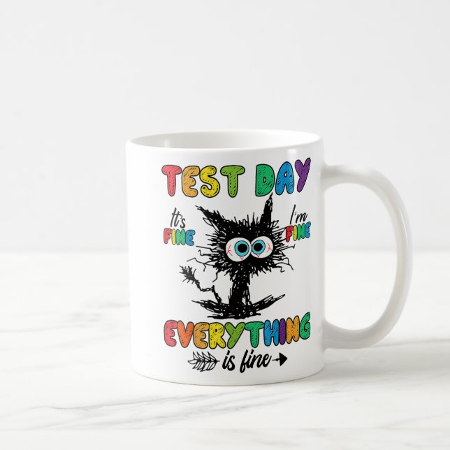 Day Funny Stressed Cat Teacher Student Kids Testin Coffee Mug (Right)