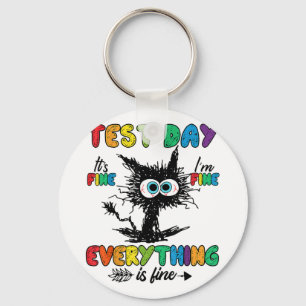 Day Funny Stressed Cat Teacher Student Kids Testin Keychain