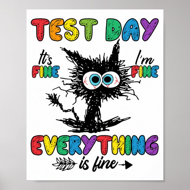 Day Funny Stressed Cat Teacher Student Kids Testin Poster (Front)