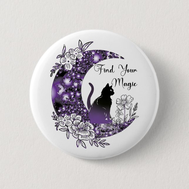Day Graphic Mystical Celestial Black Cat Moon  Button (Front)