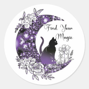 Day Graphic Mystical Celestial Black Cat Moon Classic Round Sticker