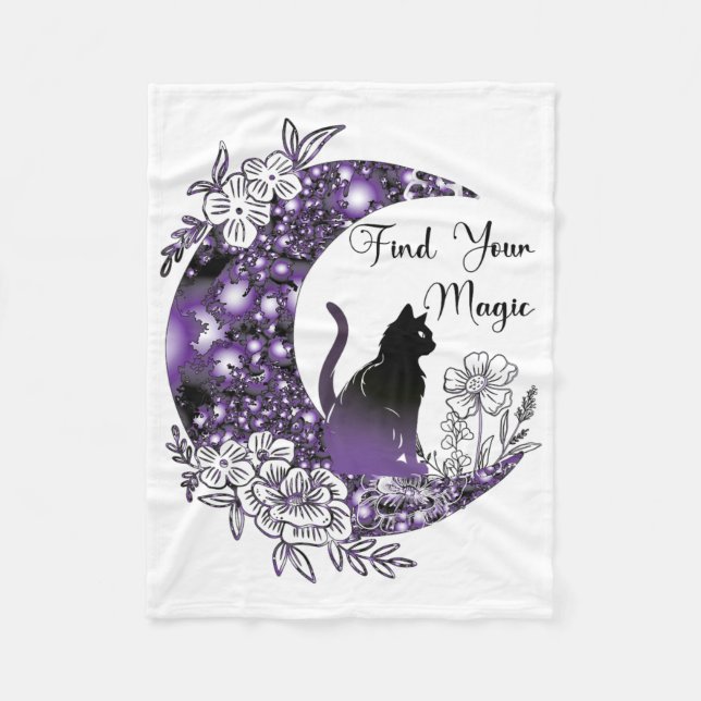 Day Graphic Mystical Celestial Black Cat Moon  Fleece Blanket (Front)