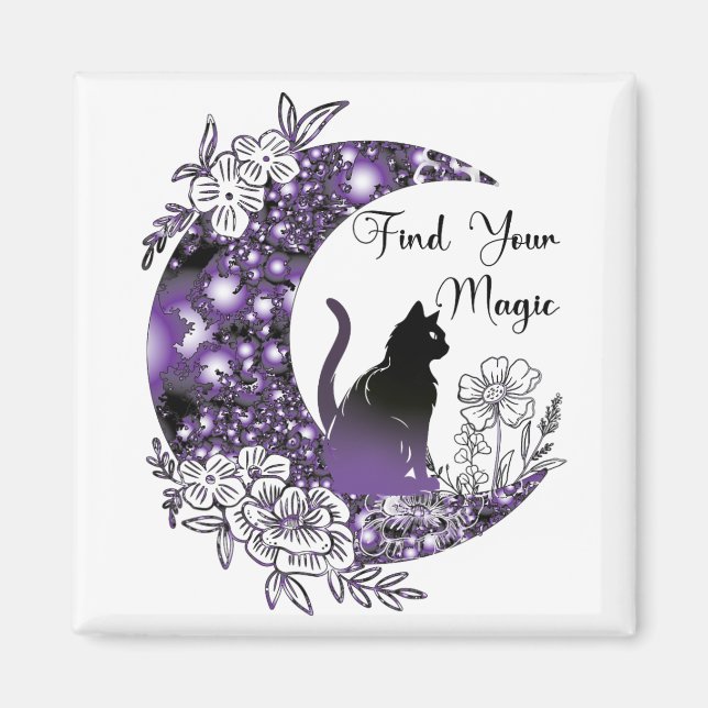 Day Graphic Mystical Celestial Black Cat Moon  Magnet (Front)