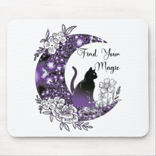 Day Graphic Mystical Celestial Black Cat Moon Mouse Pad