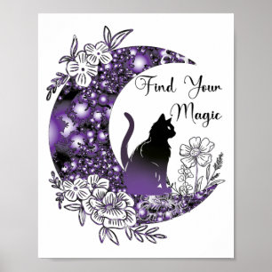 Day Graphic Mystical Celestial Black Cat Moon Poster