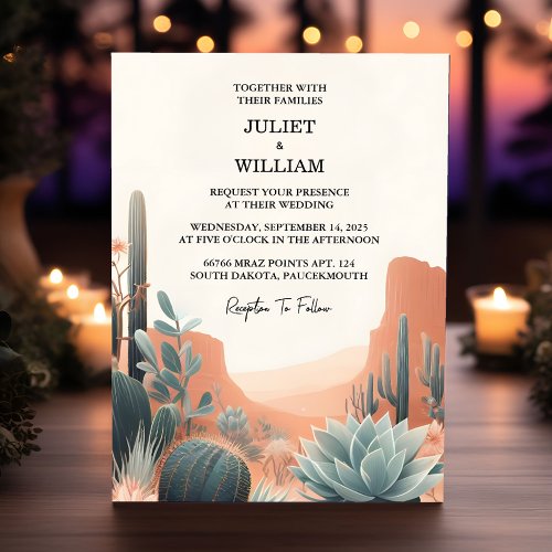 Day Green Boho Leaf Desert Cacti Succulent Wedding Invitation