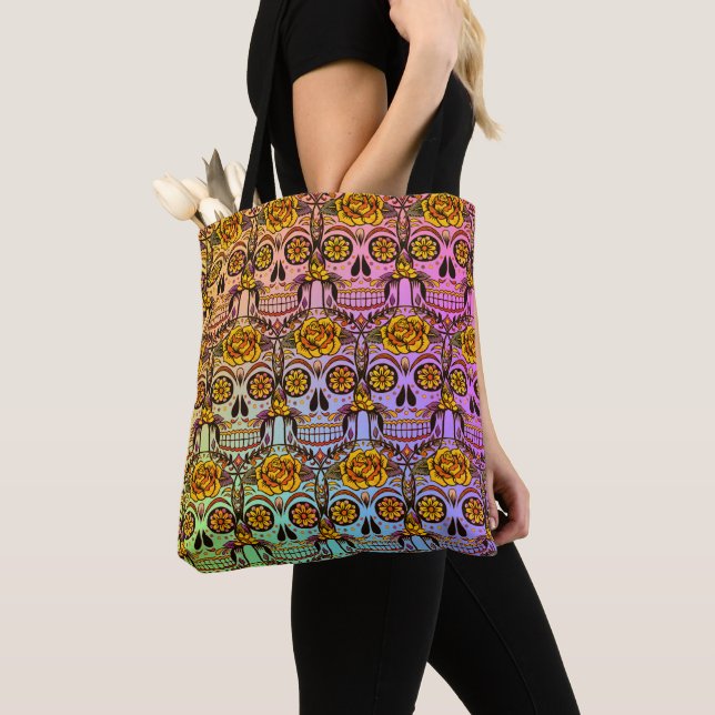 Day if the Dead Sugar Skull Tote Bag (Close Up)