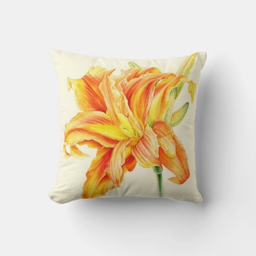 Day Lily orange yellow throw pillow