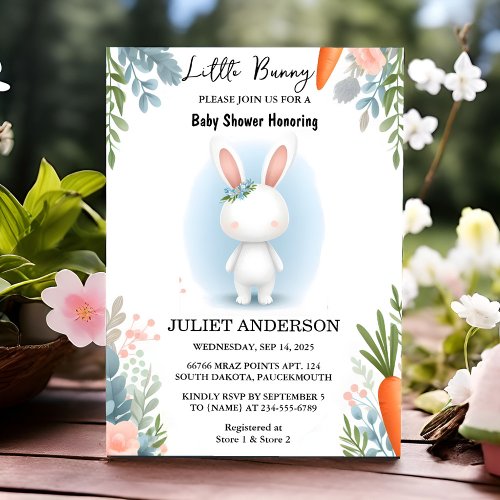 Day Mom to be Ear Hop Blue Pink Bunny Baby Shower Invitation