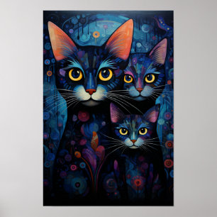 Day & Night Cats: Mirrored Twilight Art Poster