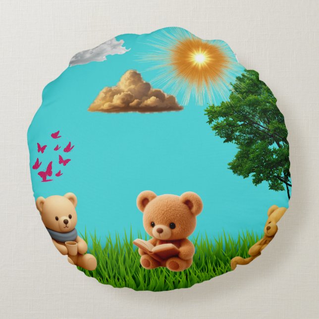 Day & Night Theme Teddy Double-sided Round Pillow (Back)