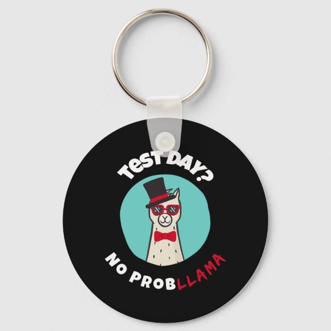 Day No Probllama Funny Testing Llama Design  Keychain (Front)