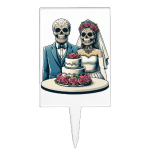 day of dead Art Skeleton Bride And Groom Wedding Cake Topper