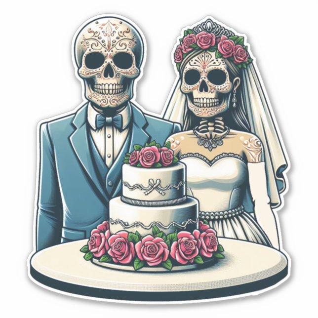  day of dead Art Skeleton Bride And Groom Wedding Sticker (Front)