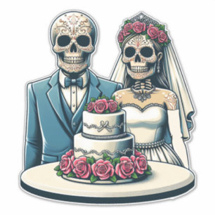  day of dead Art Skeleton Bride And Groom Wedding Sticker