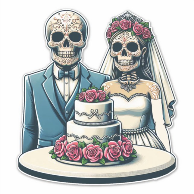  day of dead Art Skeleton Bride And Groom Wedding Sticker (Front)
