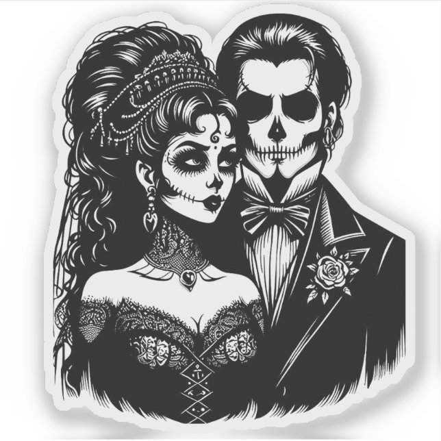  day of dead Art Skeleton goth Bride And Groom  Sticker (Front)