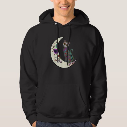 Day Of Dead Cat On The Moon Love Mexican Cat Sugar Hoodie