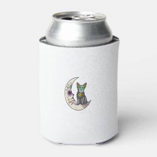 Day Of Dead Dog On Moon Dog Lover Dogg Sugar Skull Can Cooler