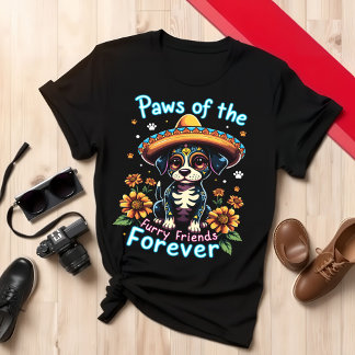 Day of Dead Dog T-shirt | Hat & Flowers Design