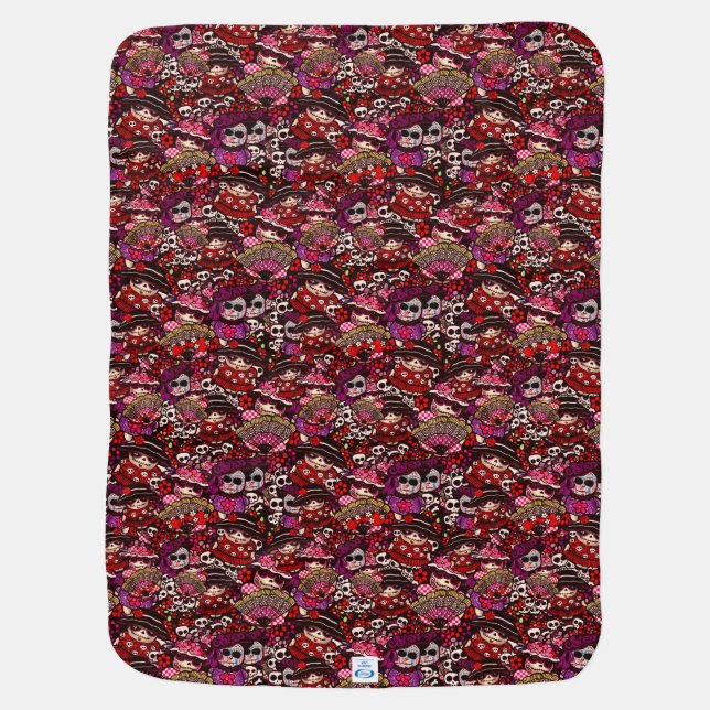 Day of Dead Doodles Dia de los Muertos Baby Blanket (Back)