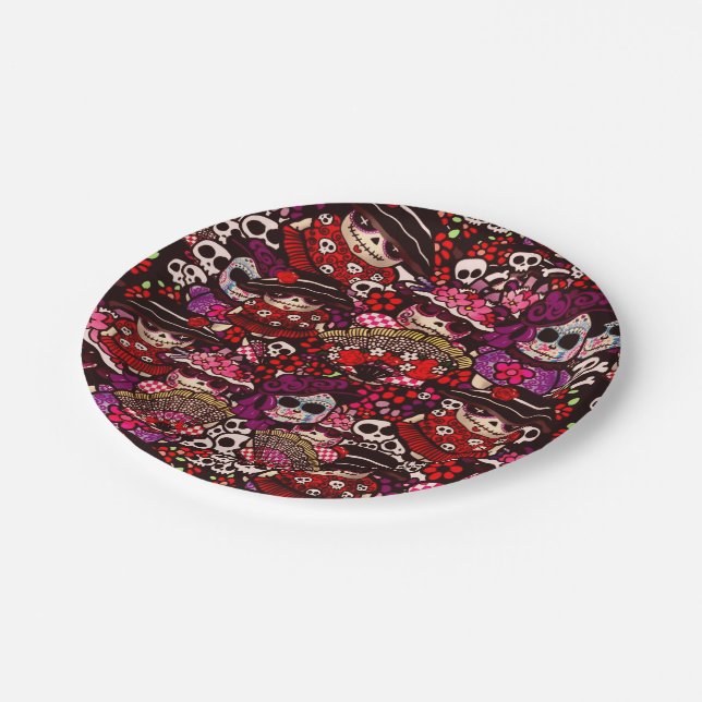 Day of Dead Doodles Dia de los Muertos Paper Plates (Angled)