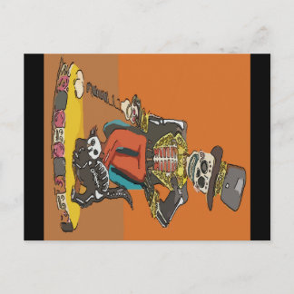 Day of Dead Skelton and Cat Postcard