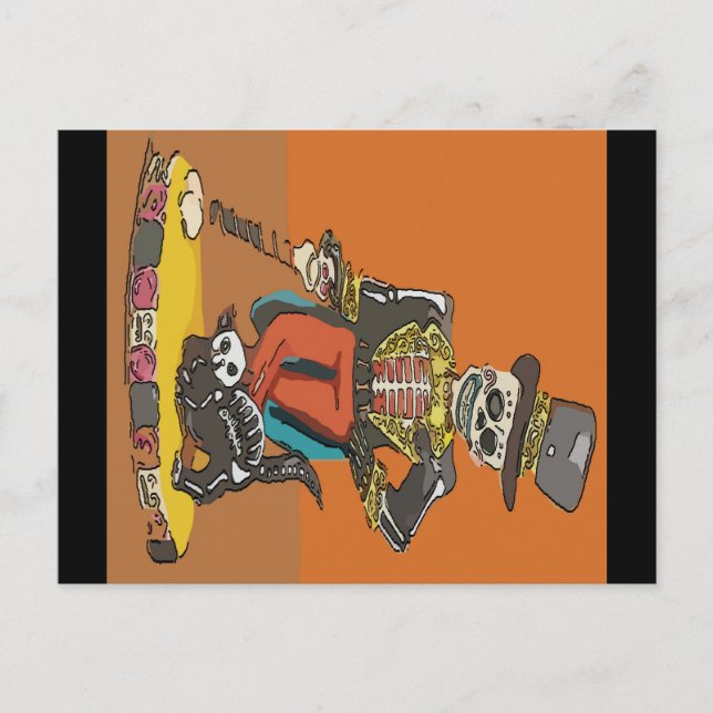 Day of Dead Skelton and Cat Postcard (Front)