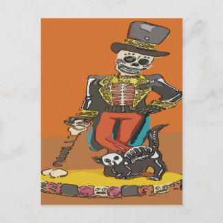 Day of Dead Skelton and Cat Postcard