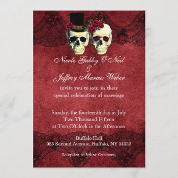 Day Of Dead Skull Bride Groom Wedding Invitation by My_Wedding_Bliss at Zazzle