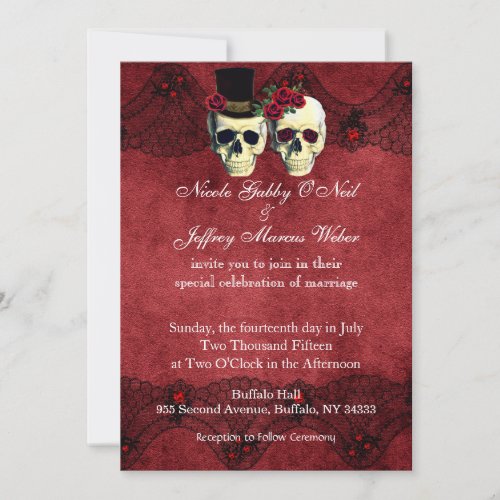 Day of Dead Skull Bride Groom Wedding Invitation