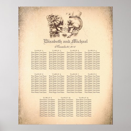 Day of Dead Skull Couple Wedding Seating Chart