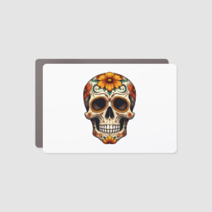 Day Of Dead Sugar Skull Floral Skeleton Head Bone Car Magnet