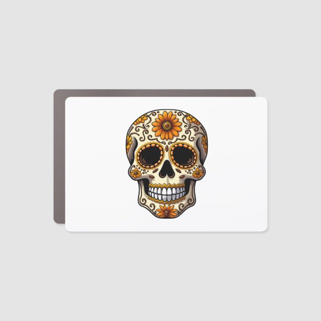Day Of Dead Sugar Skull Floral Skeleton Head Bone  Car Magnet (Front)