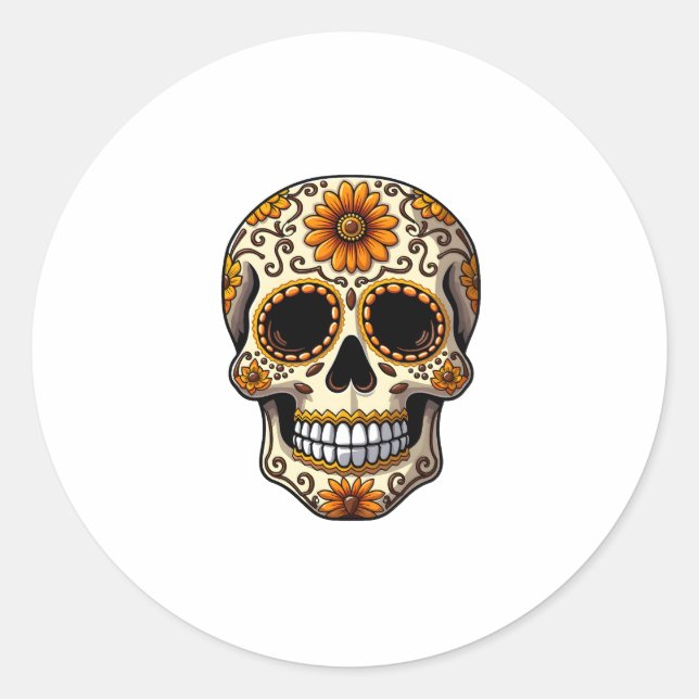 Day Of Dead Sugar Skull Floral Skeleton Head Bone  Classic Round Sticker (Front)