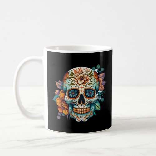 Day Of Dead Sugar Skull Floral Skeleton Head Bone  Coffee Mug