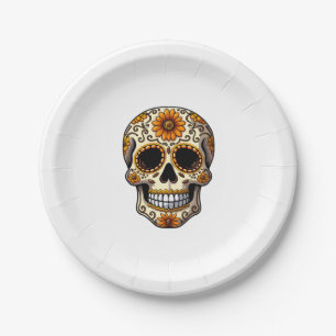 Day Of Dead Sugar Skull Floral Skeleton Head Bone Paper Plates