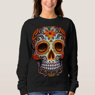 Day Of Dead Sugar Skull Floral Skeleton Head Bone  Sweatshirt