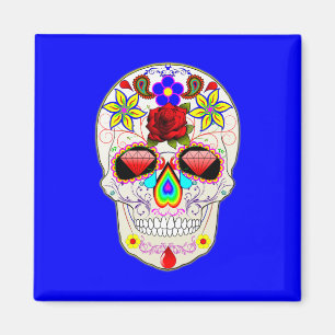 Day of Dead Sugar Skull with Crystal Rose and Lily Magnet
