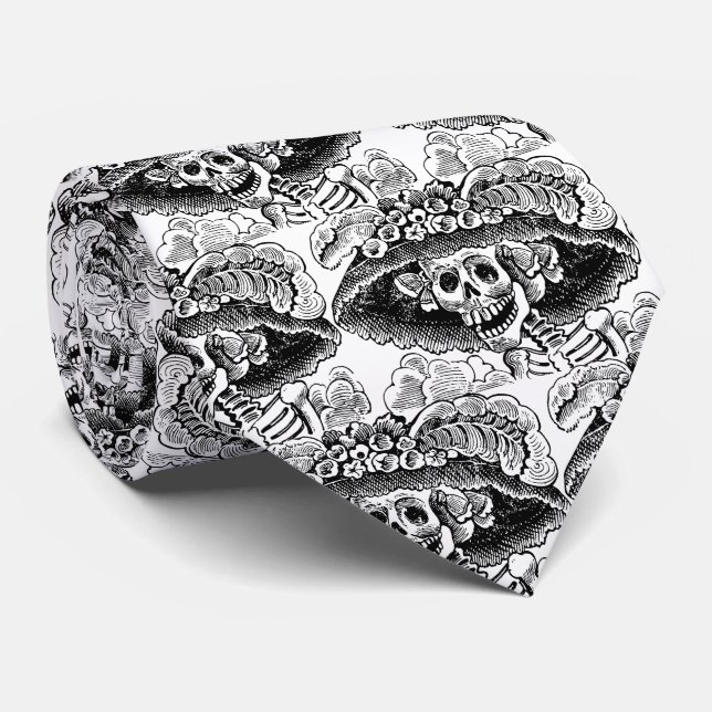 Day of Death Elegance - La Calavera Catrina Neck Tie (Rolled)