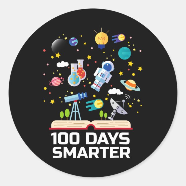 Day Of School 100 Days Smarter Books Space Lover G Classic Round Sticker (Front)