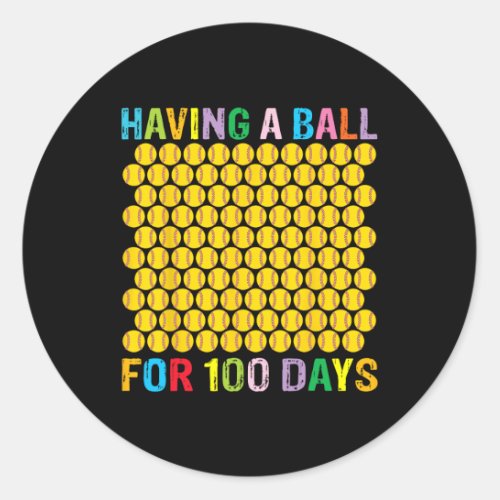 Day Of School 2023 Softball 100 Days Of School Gif Classic Round Sticker